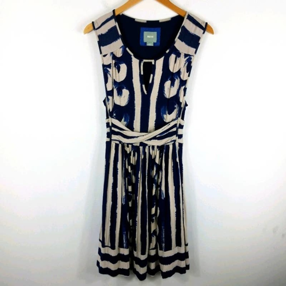 Maeve Blue and White Patterned Mini Dress - Picture 2 of 11